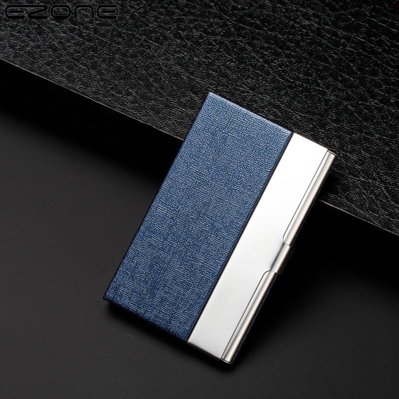 EZONE-스테인레스 스틸 PU 가죽 명함 홀더 1 개, 고품질 카드 가방 패션 신용 카드 홀더 카드 케이스 대용량